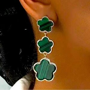 GREEN FLOWER DESIGN LONG DANGLE EARRINGS RETRO BOHEMIAN STYLE JEWELRY